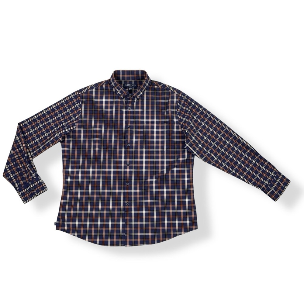 Mizzen + Main Shirt Men Large Classic No Tuck Leeward Blue Plaid Performance